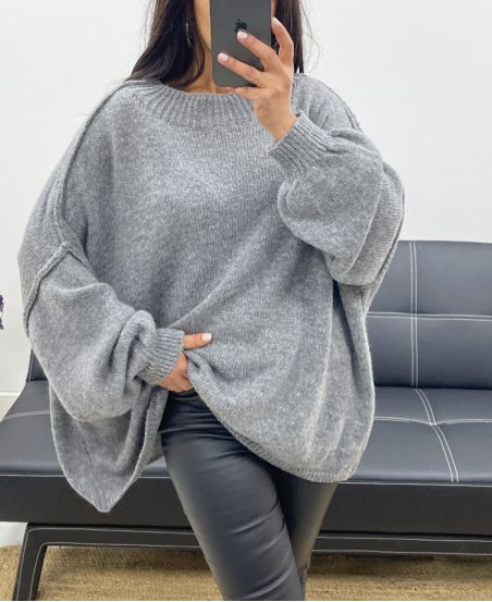 OVERSIZED SWEATER WITH TOPSTITCHING AH250533 GREY