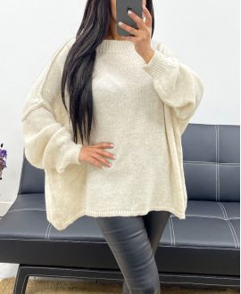 OVERSIZED TOPSTITCHED SWEATER AH250533 BEIGE