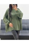 OVERSIZED DOORGESTIKTE TRUI AH250533 KHAKI