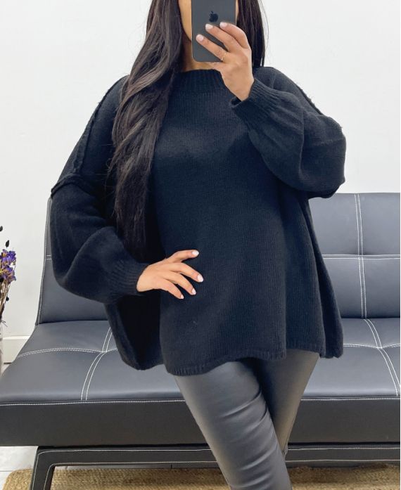 OVERSIZED TOPSTITCHING SWEATER AH250533 BLACK