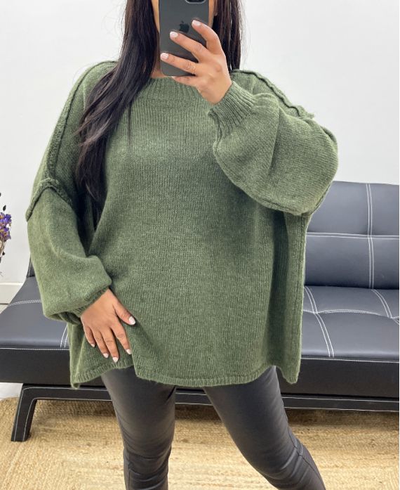 OVERSIZED TOPSTITCHING SWEATER AH250533 KHAKI