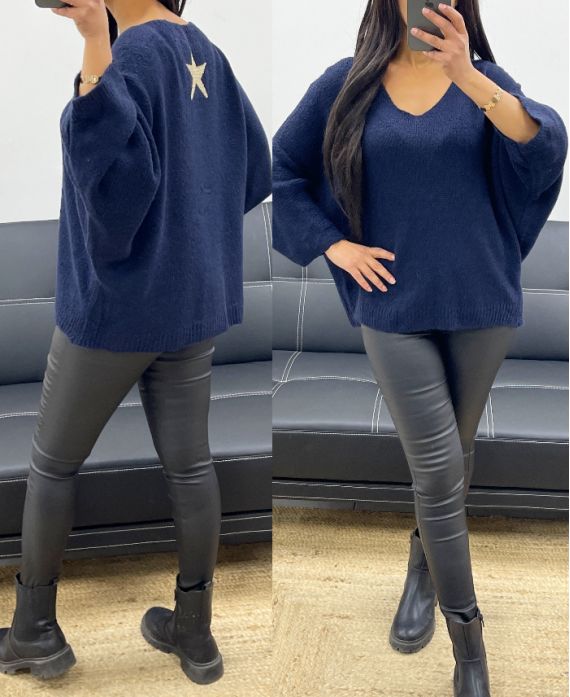 PULLOVER MIT LUREX-STERNENRÜCKEN AH250539 MARINEBLAU