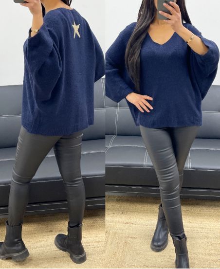 PULLOVER MIT LUREX-STERNENRÜCKEN AH250539 MARINEBLAU