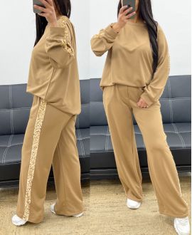 OVERSIZED SWEATSHIRT SET + SEQUIN STRIPE PANTS AH250541 CAMEL