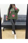 OVERSIZED TOPSTITCHED HEART PULLOVER AH250574 MILITARY GREEN