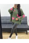 PULLOVER OVERSIZE CON IMPUNTURE A CUORE AH250574 VERDE MILITARE