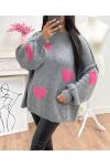 MAGLIA OVERSIZE CON IMPUNTURA A CUORE AH250574 GRIGIO