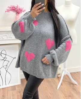 PULLOVER OVERSIZE SURPIQURE COEUR AH250574 GRIS