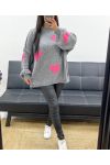 MAGLIA OVERSIZE CON IMPUNTURA A CUORE AH250574 GRIGIO