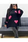 JERSEY OVERSIZE CON COSTURAS DE CORAZÓN AH250574 NEGRO