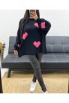 PULLOVER OVERSIZE SURPIQURE COEUR AH250574 NOIR