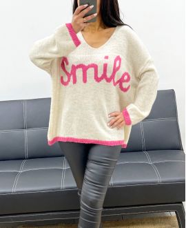 SWETER OVERSIZE SMILE AH250560 BEŻOWY