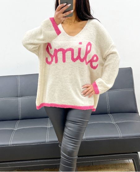 SWETER OVERSIZE SMILE AH250560 BEŻOWY