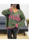 SWETER OVERSIZE SMILE AH250560 WOJSKOWEJ ZIELENI