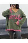 SWETER OVERSIZE SMILE AH250560 WOJSKOWEJ ZIELENI