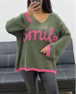 SWETER OVERSIZE SMILE AH250560 WOJSKOWEJ ZIELENI