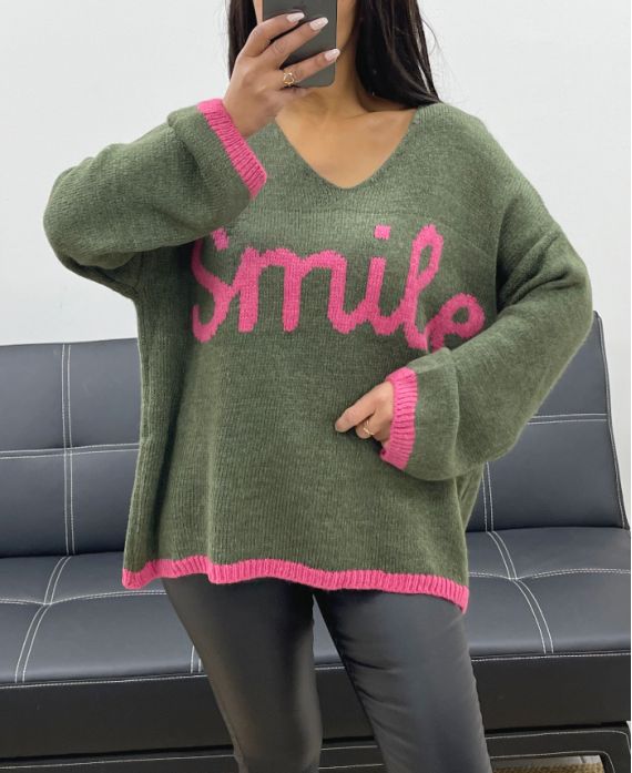 PULLOVER OVERSIZE SMILE AH250560 VERT MILITAIRE