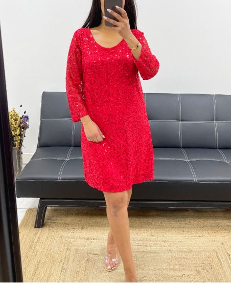 RED LACE SEQUIN DRESS AH250579