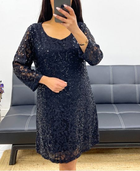 VESTIDO DE LENTEJUELAS DE ENCAJE NEGRO AH250579