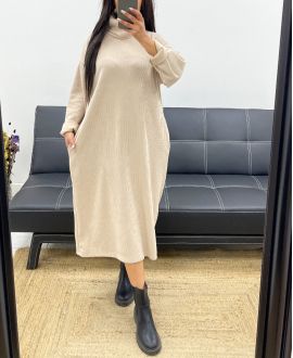 VELVET DRESS 2 POCKETS AH250582 BEIGE