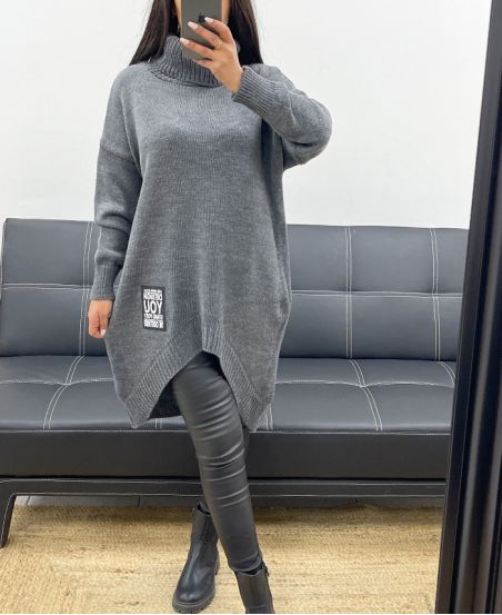 ASYMMETRICAL TURTLENECK SWEATER AH250584 GREY