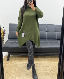 ASYMMETRICAL TURTLENECK SWEATER AH250584 MILITARY GREEN