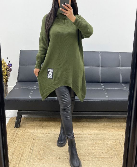 ASYMMETRICAL TURTLENECK SWEATER AH250584 MILITARY GREEN