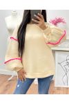 EMBROIDERED AH250606 BEIGE FLEECE SWEATSHIRT