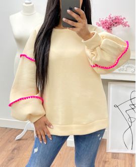 SWEATSHIRT AUS AH250606 BEIGEM FLEECE BESTICKT