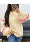 EMBROIDERED AH250606 BEIGE FLEECE SWEATSHIRT