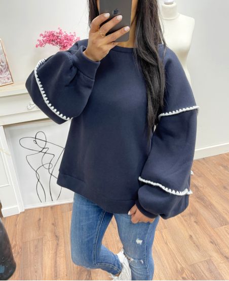 EMBROIDERED AH250606 NAVY FLEECE SWEATSHIRT