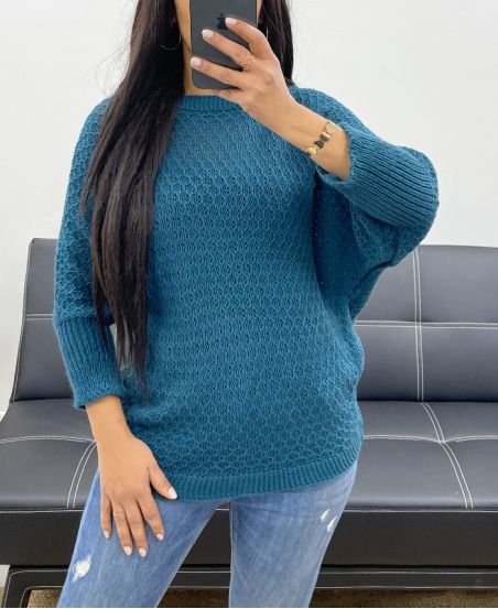 PULLOVER MANCHES 3/4 AH250600 BLEU PETROLE