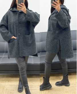 HOODED COAT WITH SOFT AH250616 BLACK HAIR