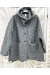 CAPPOTTO CON CAPPUCCIO IN MORBIDO PELO GRIGIO AH250616