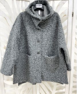 CAPPOTTO CON CAPPUCCIO IN MORBIDO PELO GRIGIO AH250616