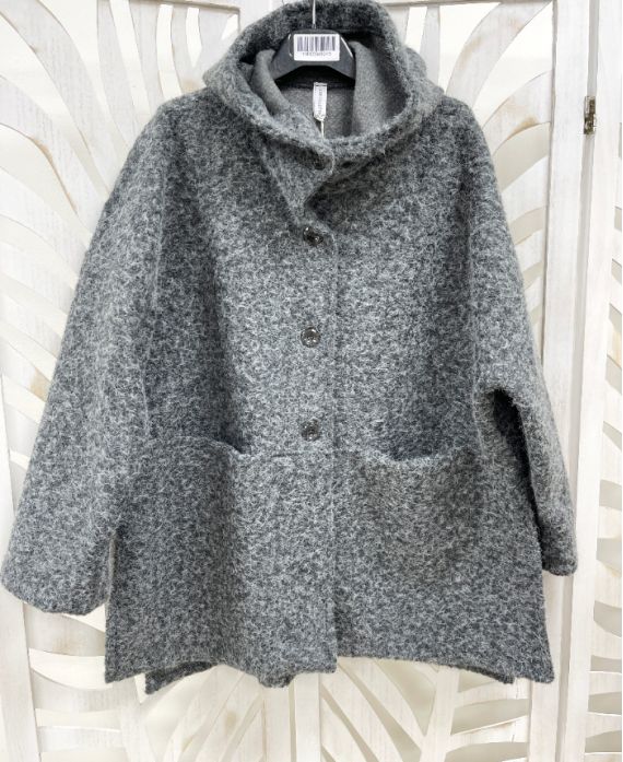 CAPPOTTO CON CAPPUCCIO IN MORBIDO PELO GRIGIO AH250616