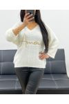 LOVE LUREX KRÓTKI SWETER Z RĘKAWEM 3/4 AH250665 BIAŁY