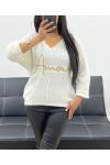 LOVE LUREX KRÓTKI SWETER Z RĘKAWEM 3/4 AH250665 BIAŁY