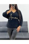 PULLOVER COURT AMOUR LUREX MANCHES 3/4 AH250665 NOIR