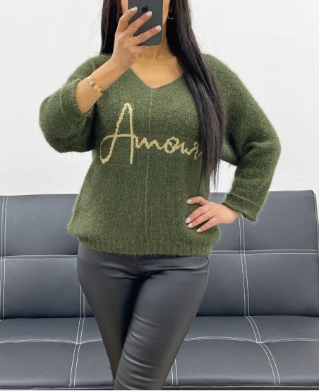 LOVE LUREX KRÓTKI SWETER Z RĘKAWEM 3/4 AH250665 ZIELONY