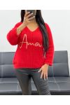 LOVE LUREX KRÓTKI SWETER Z RĘKAWEM 3/4 AH250665 CZERWONY