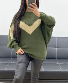 SWETER LUREX V AH250645 WOJSKOWY ZIELONY