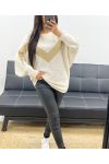 SWETER LUREX V AH250645 BEŻOWY