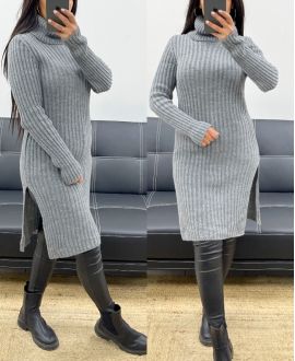 LONG RIBBED SWEATER WITH SLITS AH250669 GREY