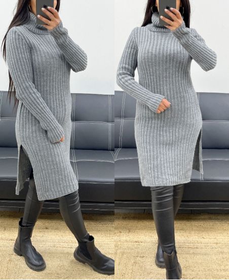 LONG RIBBED SWEATER WITH SLITS AH250669 GREY