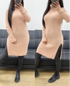 LONG RIBBED SWEATER WITH SLITS AH250669 PINK