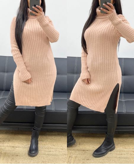 LONG RIBBED SWEATER WITH SLITS AH250669 PINK