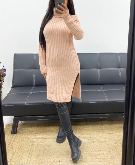 LONG RIBBED SWEATER WITH SLITS AH250669 PINK