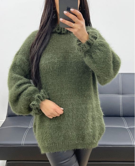 PULLOVER DOUX COL ET MANCHES FROUFROUS AH250662 VERT