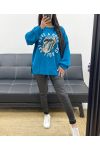 PETROL BLUE AH250622 PRINTED SWEATSHIRT